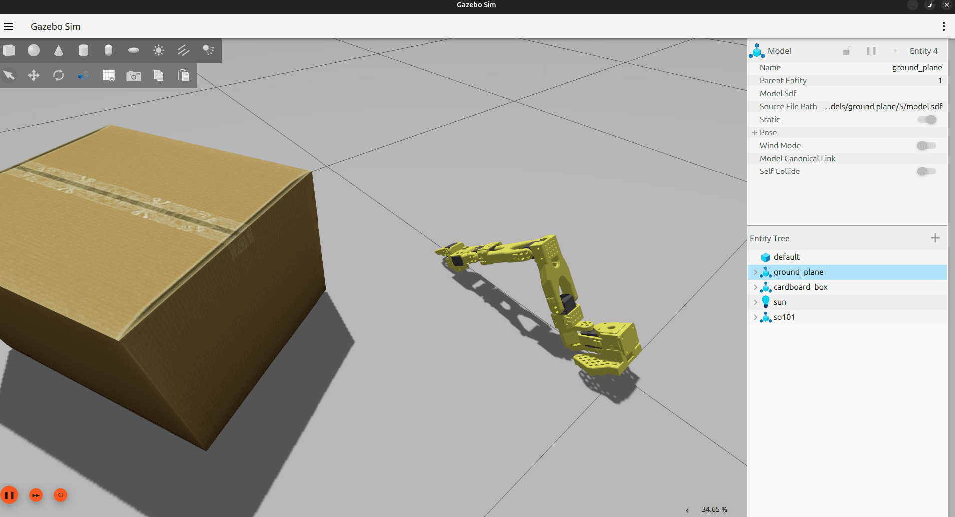 SO-101 follower arm in Gazebo simulation